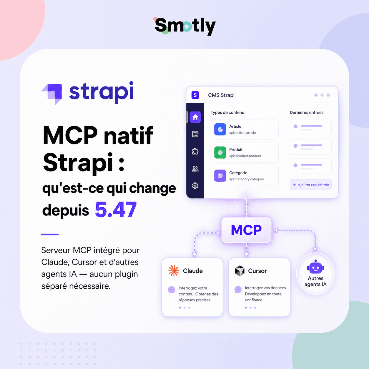 Illustration Strapi 5.47 MCP natif avec Claude, Cursor et autres agents IA