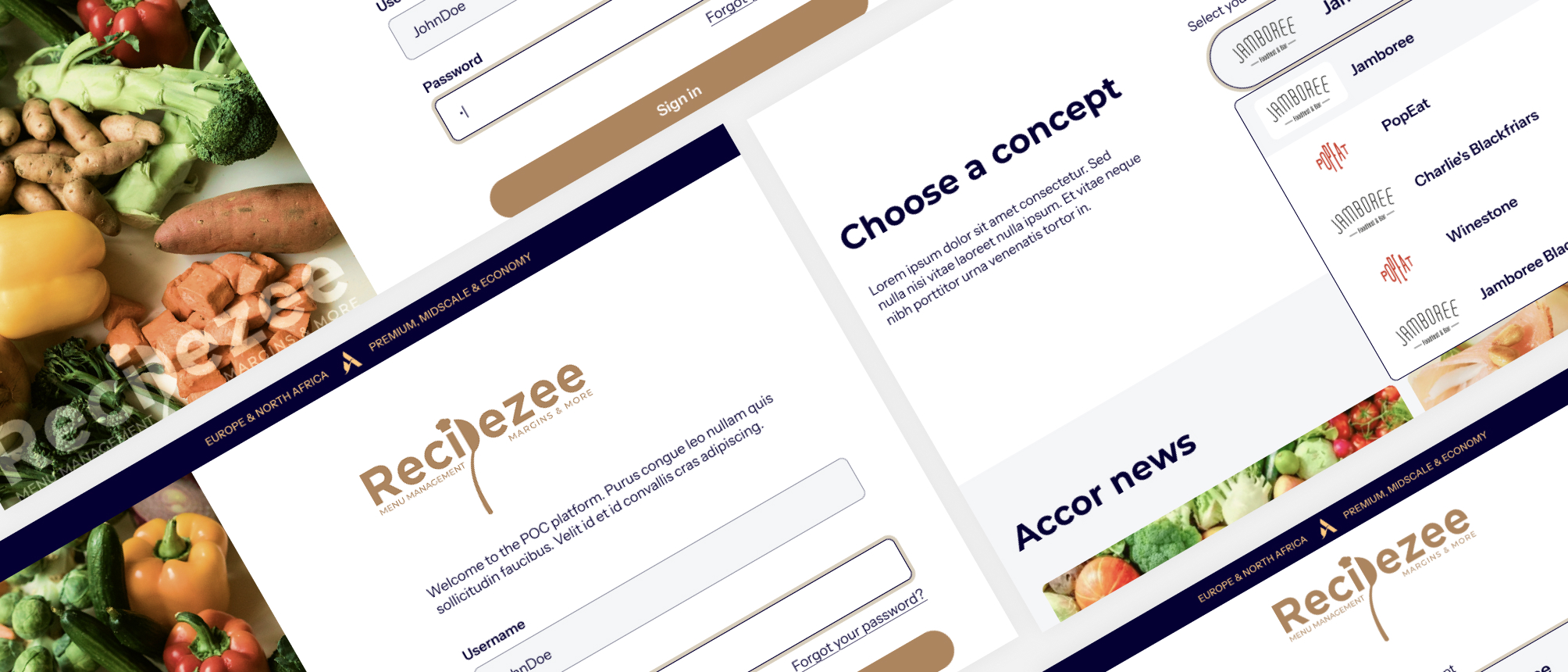 Présentation des captures de l'interface de la plateforme Recipezee pour Accor